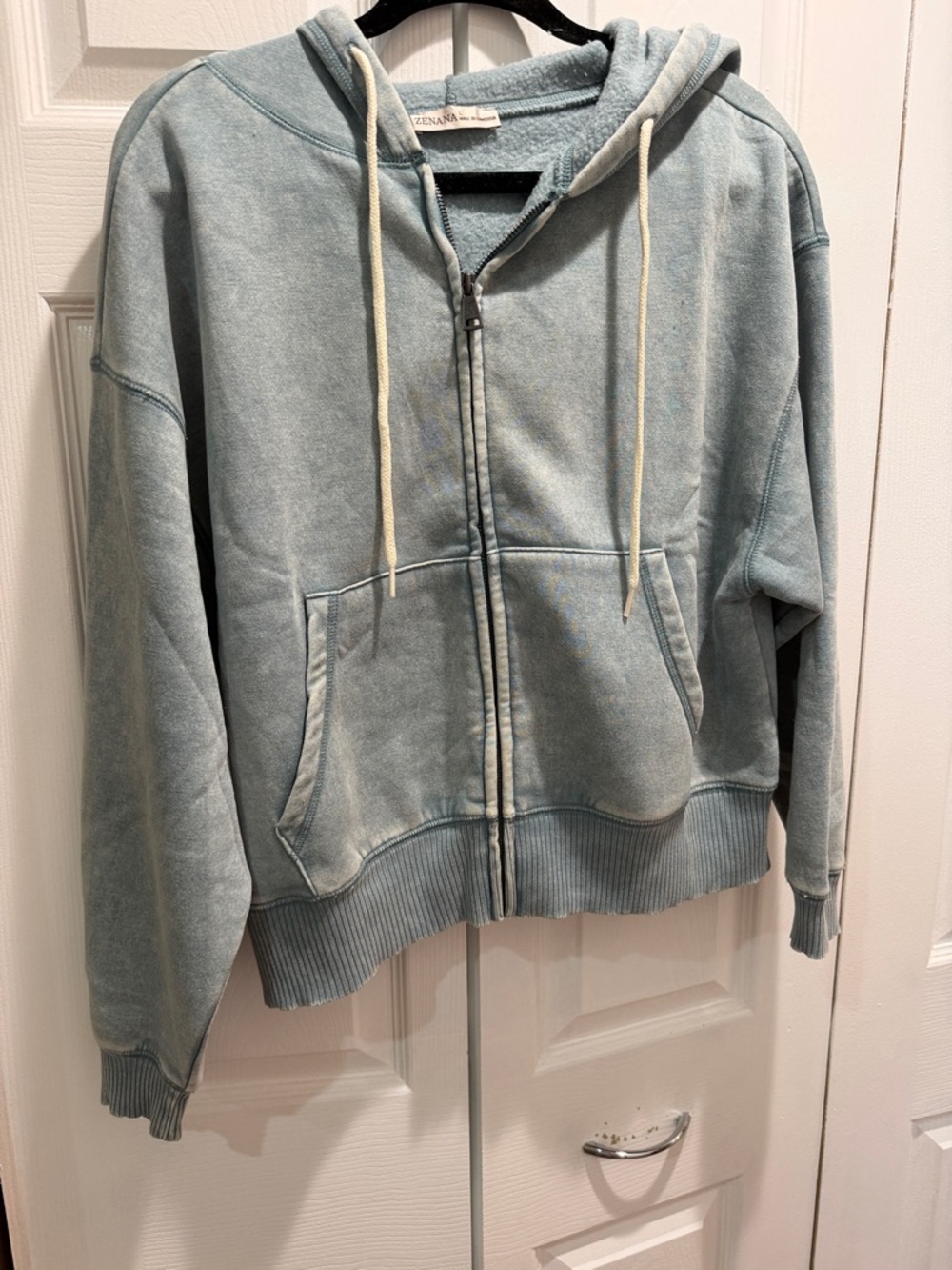 Zenana Outfitters Light Blue Hooded Zip Sweatshirt